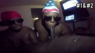 Ebony blowjob géigeniwwerstoungen / WEEN HUET GEWONNEN?