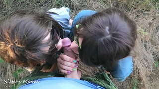 Outdoor Blowjob, Sperma Mond, Sperma-küssen - ech sinn ze deelen mäi Mann mat mengem StepSis saugen Mann Schwanz - POV 3some-bj Spaweck Moore